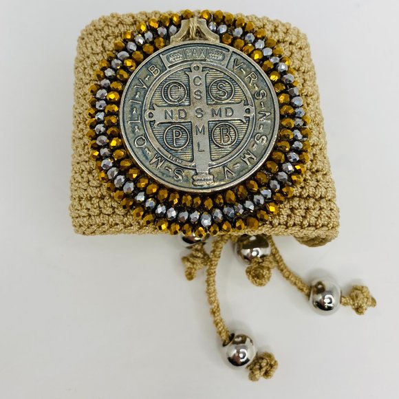 Artisan Hand Crafted - Embroidered St. Benedict Cuff Bracelet - Picture 1 of 8